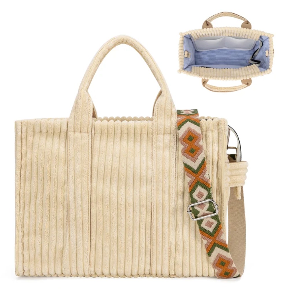 Women'S Tote Bags For Work - Tas Tote Corduroy untuk Wanita Multi-Saku